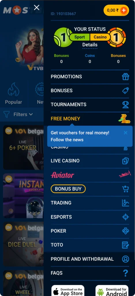 Mostbet app download for Android and iOS